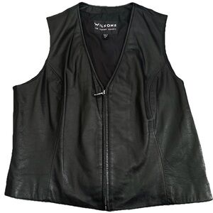Wilson’s Leather Womens Maxima Black Soft Leather Zipper Vest Y2K Sz L NWOT